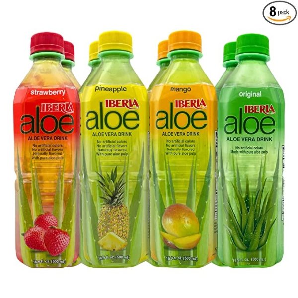 Aloe Vera Drink with Pure Aloe Pulp, Variety, (Pack of 8) 2 x Original, 2 x Mango, 2 x Pineapple, 2 x Strawberry
