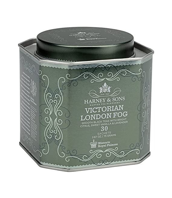 Harney & Sons Victorian London Fog | Black Tea w/ Bergamot Oil, Lavender, and Vanilla, Grey, Tin of 30 Sachets