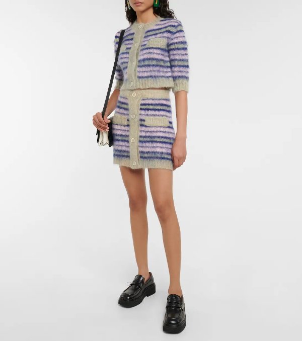 Striped mohair-blend miniskirt
