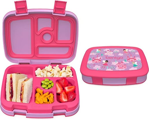 Kids Prints Leak-Proof, 5-Compartment Bento-Style Kids Lunch Box - Ideal Portion Sizes for Ages 3 to 7 - BPA-Free, Dishwasher Safe, Food-Safe Materials - 2021 Collection (Fairies)
