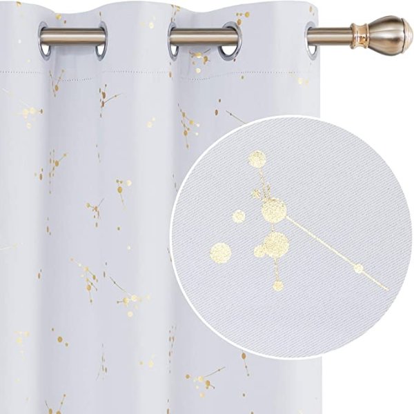 Blackout Curtain Foil Printed Constellation Pattern Curtains Grommet Light Blocking Window Drapes for Living Room 1 Pair 42 x 84 inch Greishwhite