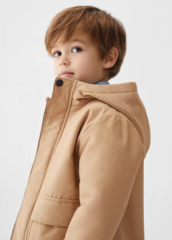 Pockets hooded coat - Girls | Mango Kids USA