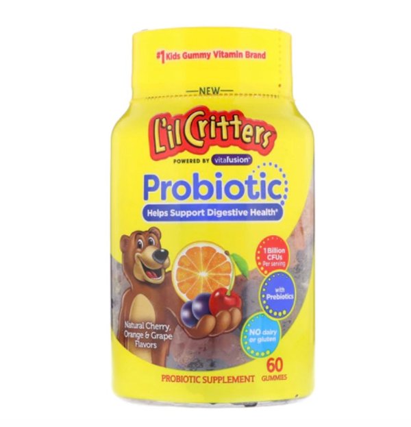 Lil Critters Probiotic Gummie Supplement Cherry Orange & Grape -- 1 billion CFUs - 60 Gummies