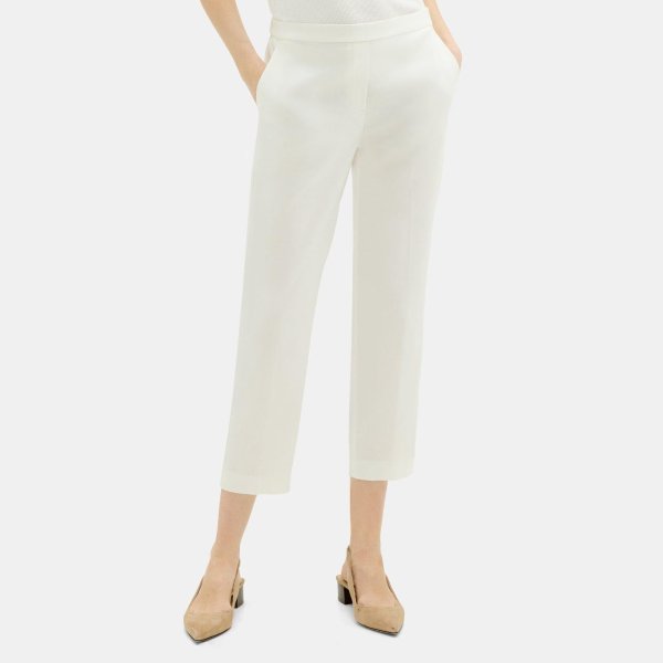 Slim Cropped Pull-On Pant in Stretch Linen-Blend