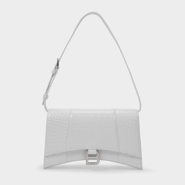 Hourglass Slim Sling Bag in White Shiny Embossed Croc Calfskin