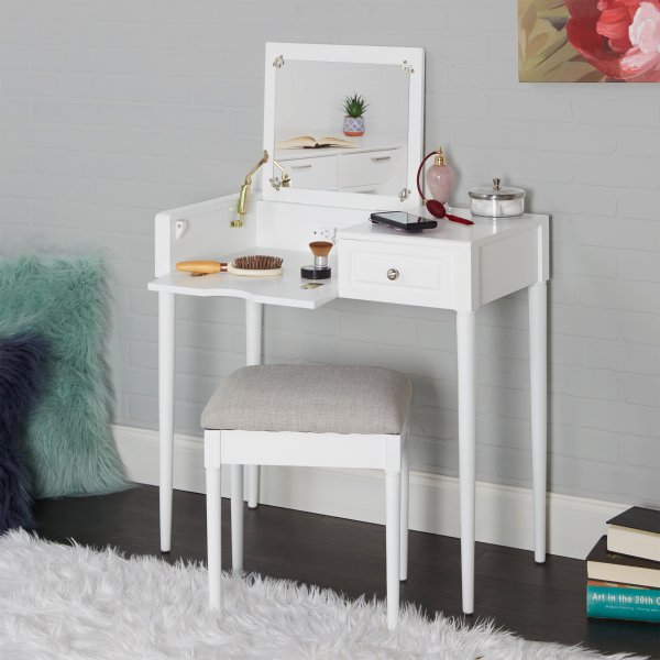 Adornments Audrey USB Powered Vanity Console Desk with Seat, White