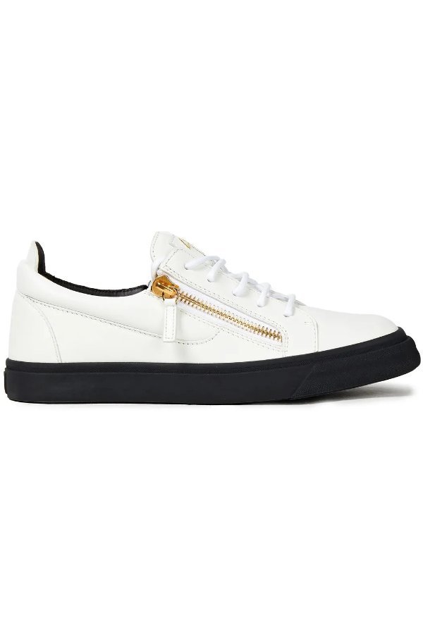 Zip-detailed leather sneakers