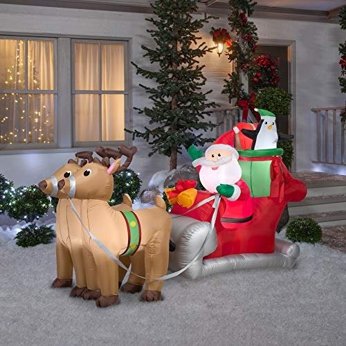 36855 Santa with Sleigh and Reindeer Christmas Inflatable 5 FT TALL x 8 FT LONG