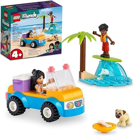 Friends Beach Buggy Fun 41725 Building Toy Set, Creative Fun for Toddlers Ages 4+, with 2 Mini-Dolls, Pet Dog and Dolphin Figures, a Beach Buggy Toy Car and Accessories