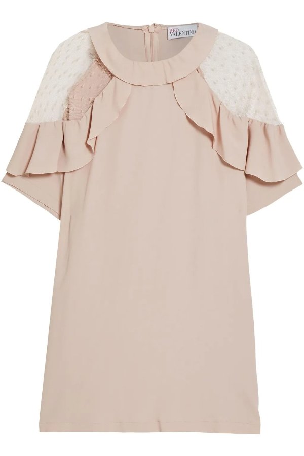 Ruffled point d'esprit-paneled crepe top