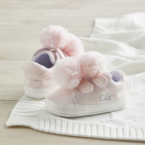 Personalized Pink Pom Pom Detail Baby Sneakers