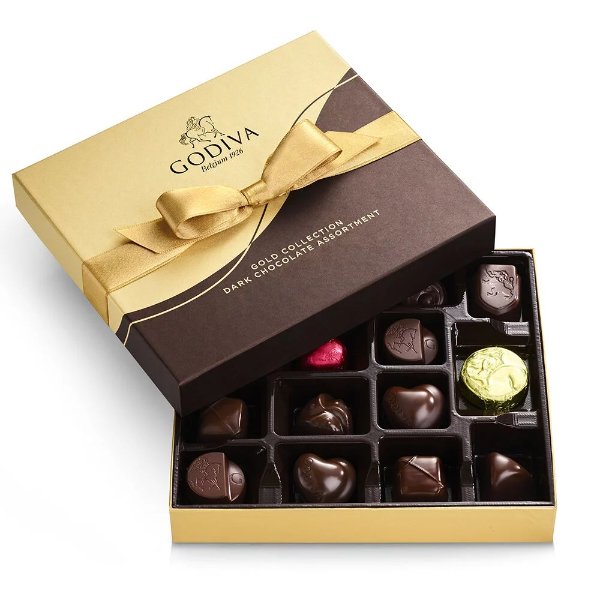 Dark Chocolate Gift Box, Gold Ribbon, 15 pc.