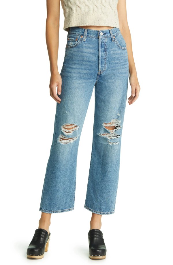 Ribcage Ripped Ankle Straight Leg Jeans