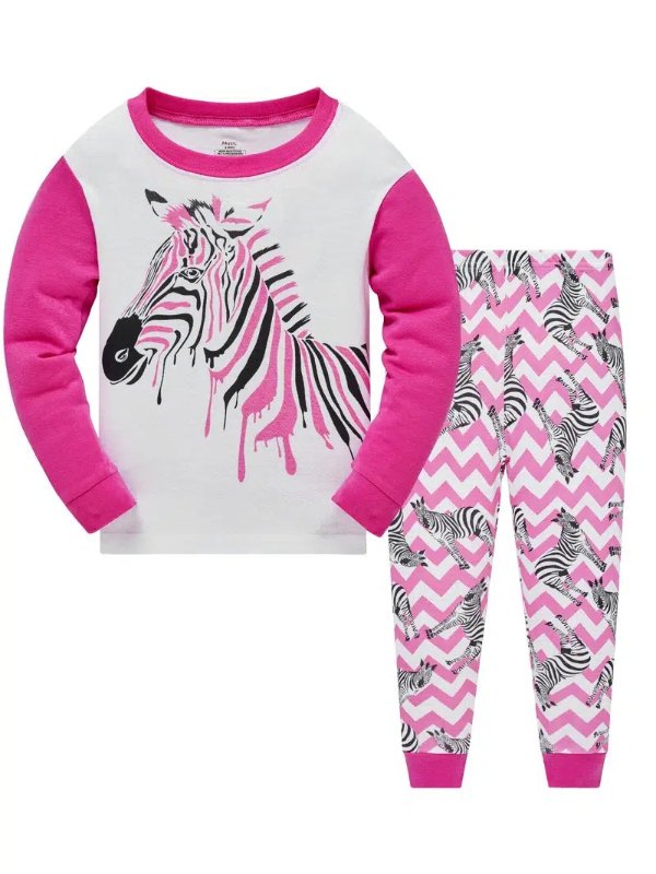 Colorful Zebra Love Cartoon Animal Long Sleeve Pajamas Two Piece Set