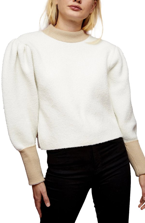 Turn Up Boucle Contrast Sweater