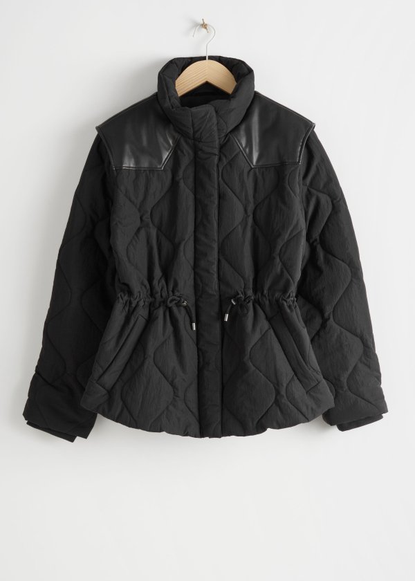 Quilted Faux Leather Panel Jacket