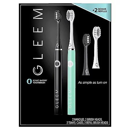 Gleem Electric Toothbrush, Battery Powered, Soft Bristles, Black and White (2 pk.) - Sam's Club