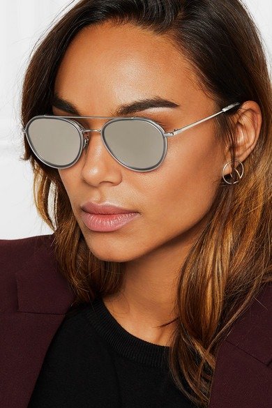 Round-frame silver-tone and acetate mirrored sunglasses