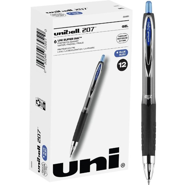 Uniball Signo 207 Gel Pen 12 Pack, 0.7mm Medium Blue Pens