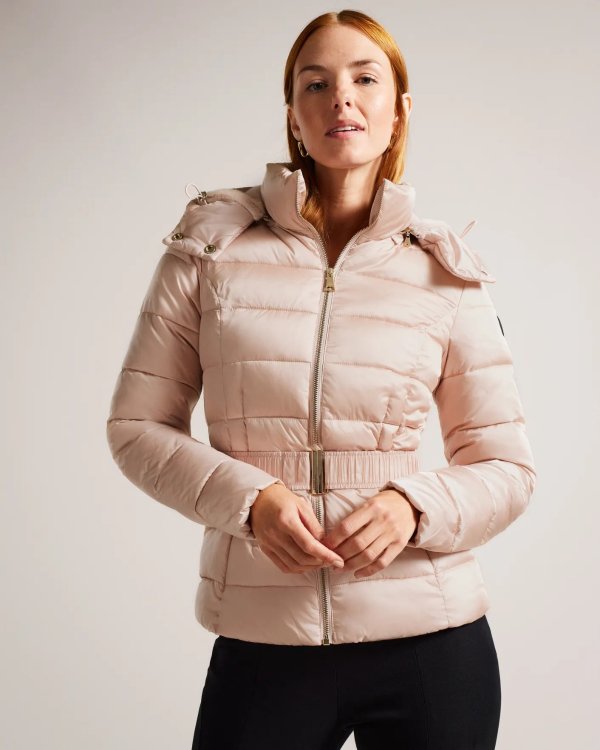 Abbiiee Belted Padded Coat With Detachable Hood