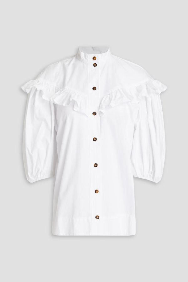 Ruffle-trimmed organic cotton-poplin shirt