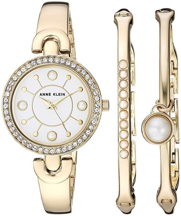 Women's AK/3288GBST Swarovski Crystal Accented Gold-Tone Watch and Bangle Set