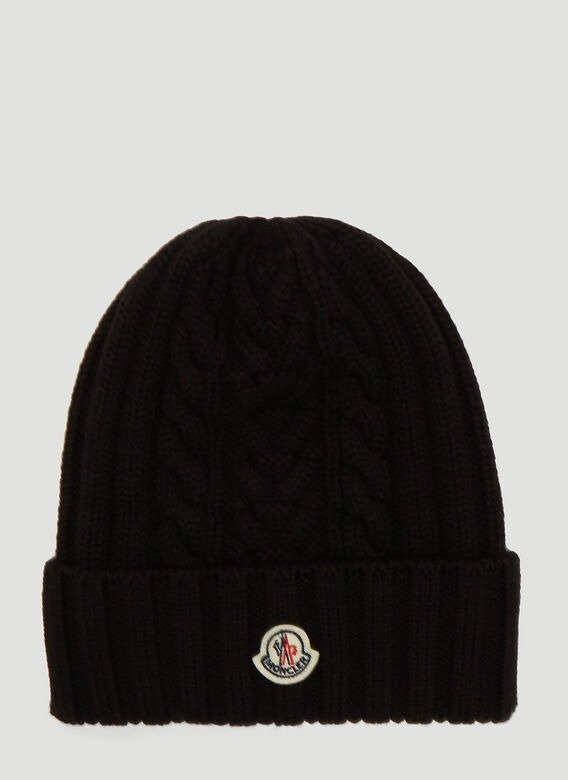 Cable-Knit Beanie Hat in Black