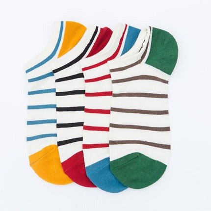 【自营】CARAMELLA春夏男士船袜彩色条纹运动透气棉袜4双装
