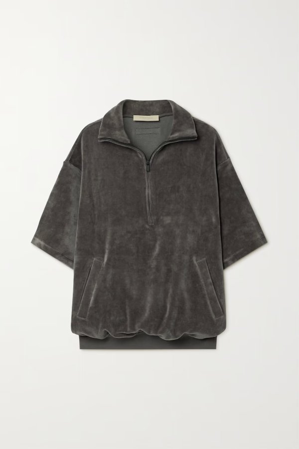 Appliqued cotton-blend velour half-zip sweatshirt