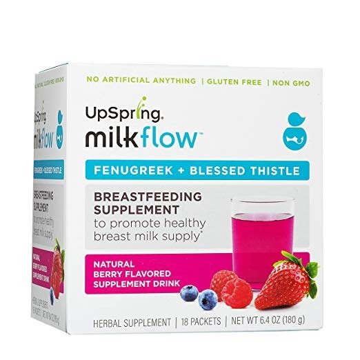 UpSpring Baby Milkflow Fenugreek and Blessed Thistle Powder Berry Drink Mix, 18 Count