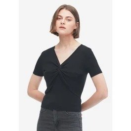 Short Sleeves Silk Knit Tee with Knot