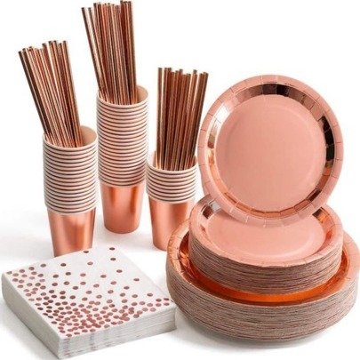 50pcs Paper Disposable Plate & Cup & Straw & Napkin Set