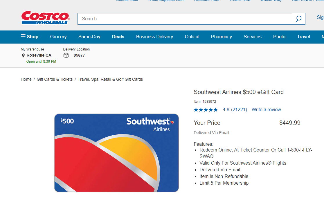 Southwest Airlines $500 eGift Card