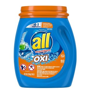 All Mighty Pacs Laundry Detergent 4 in 1 with Oxi, Tub, 60 Count