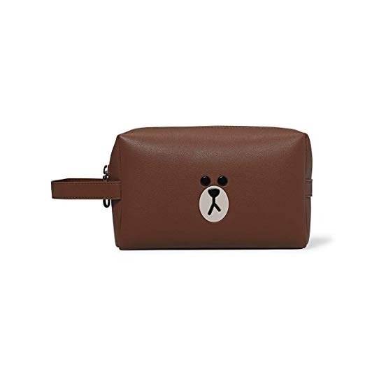 Cosmetic Bag - BROWN Character Faux Leather Travel Pouch and Organizer for Toiletry and Makeup, Brown