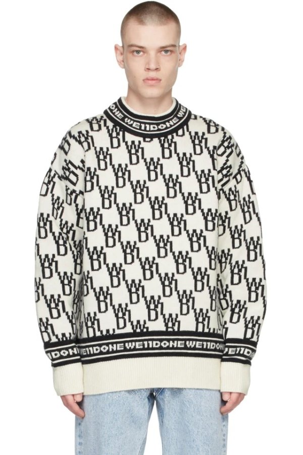 Off-White & Black All Over Logo Sweater