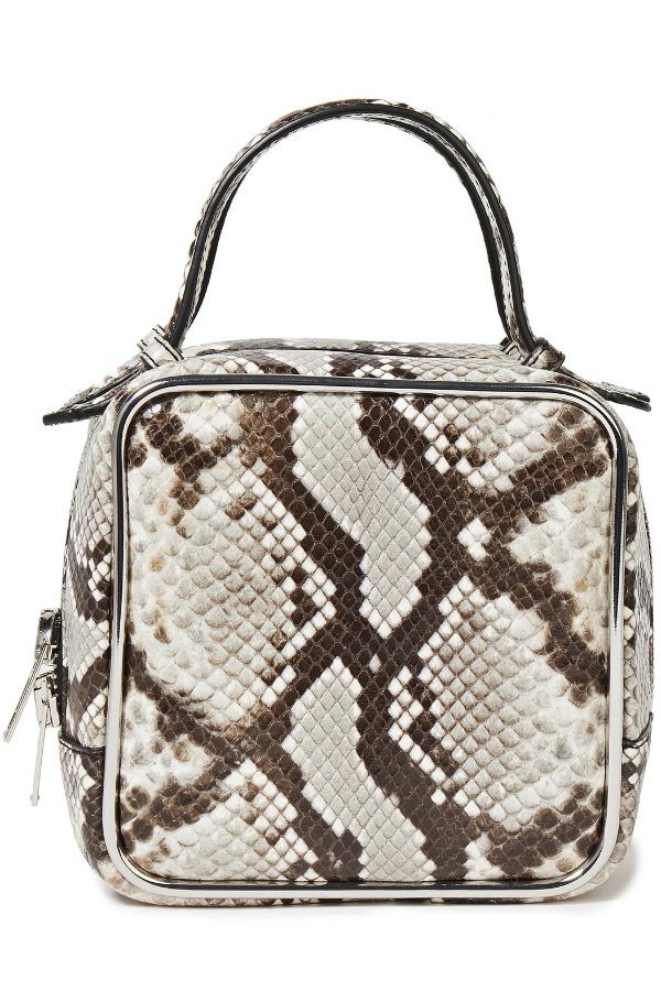 Halo Square snake-effect leather tote
