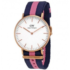 PRESIDENTS' DAY SALE! Daniel Wellington Classic Winchester Eggshell White Dial Navy and Pink Nylon Ladies Watch 0505DW