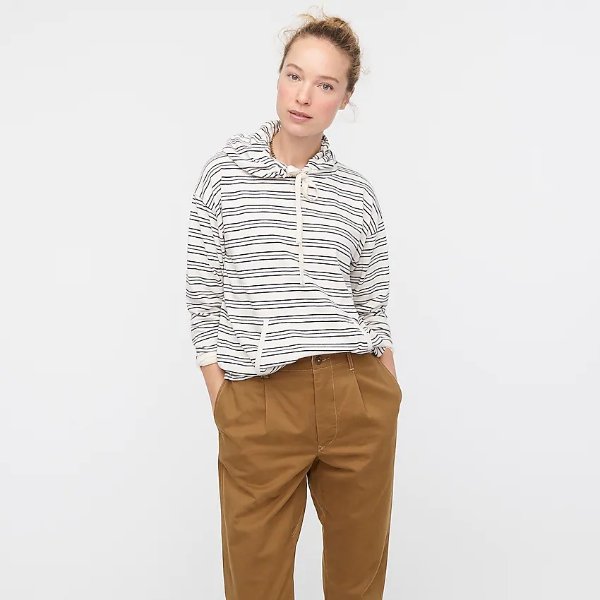Drawstring hoodie in striped terry