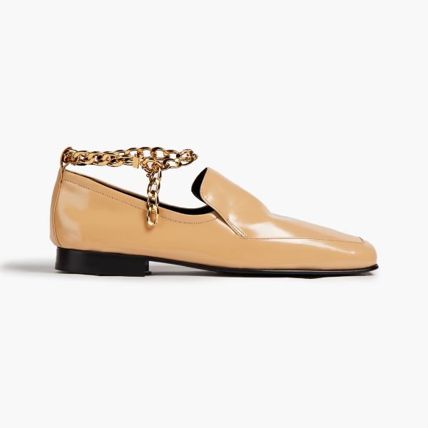 Nick chain-trimmed glossed-leather loafers