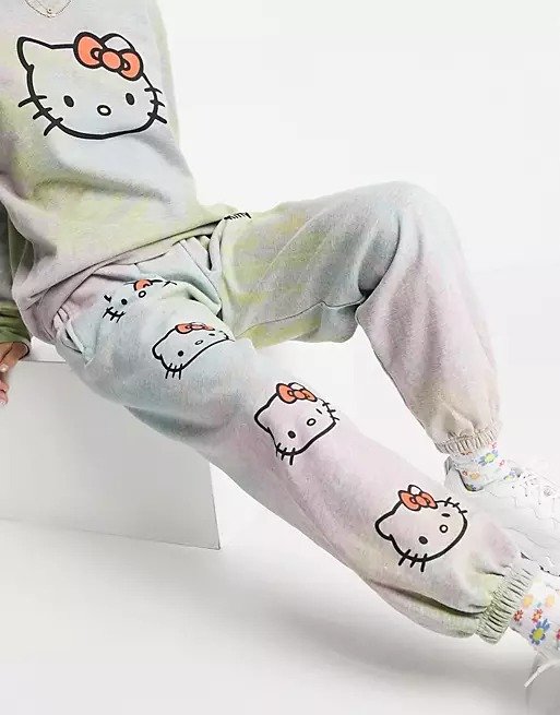 x Hello Kitty set relaxed sweatpants in rainbow dye | ASOS