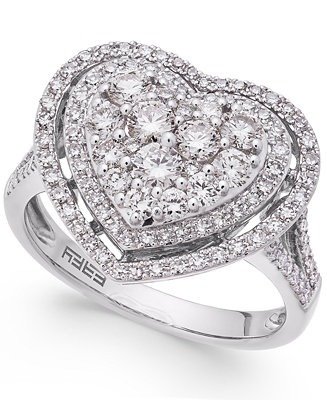 EFFY® Pave Classica Diamond Heart Ring (1-1/8 ct. t.w.) in 14k White Gold