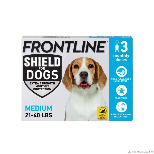 Shield Flea & Tick Treatment for Medium Dogs 21-40 lbs., Count of 6