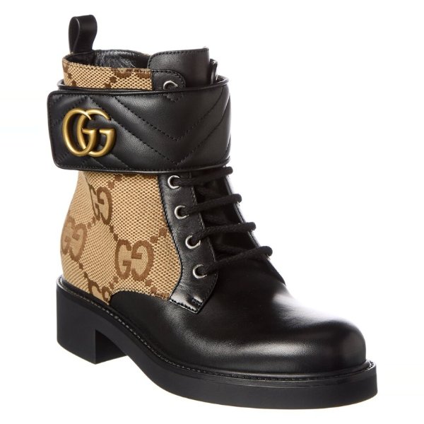 Double G GG Canvas & Leather Combat Boot