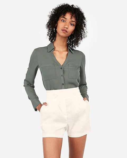 Super High Waisted Linen-blend Button Front Shorts