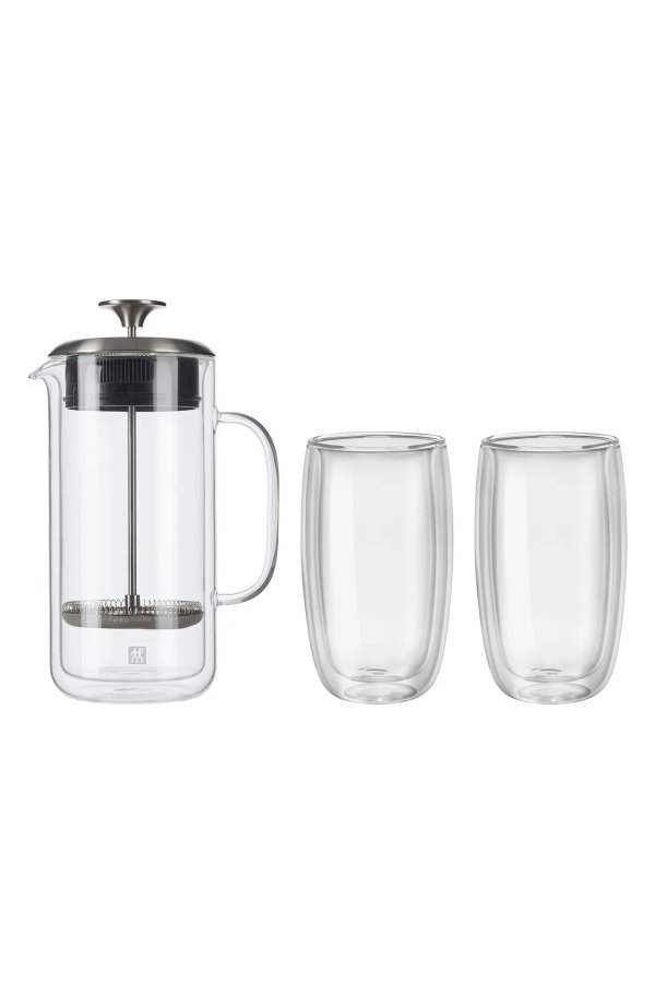 Sorrento Double Wall French Press and Latte Glass
