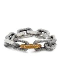 ​Sterling Silver & Goldtone Textured Link Chain Bracelet