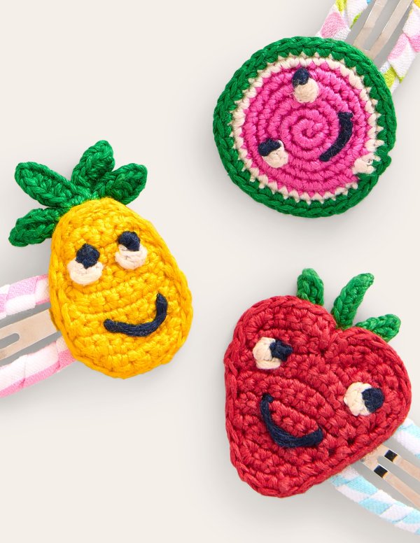 3 Pack Hair ClipsMulti Stripe Crochet Fruit