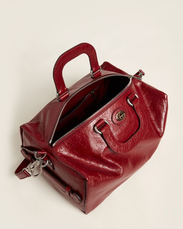Red Soft Leather Convertible Backpack