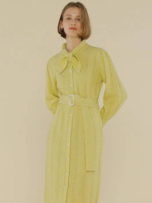 A Scarf Belt Knit Dress_Yellowish Green